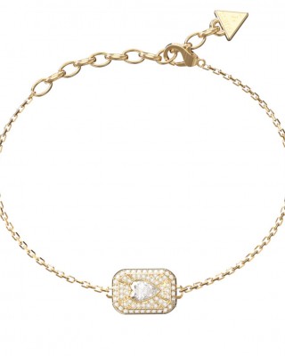 GUESS STEEL CRYSTAL LOVE Βραχιόλι Καρδιά Χρυσό Λευκά Ζιργκόν JUBB06352JWYGL