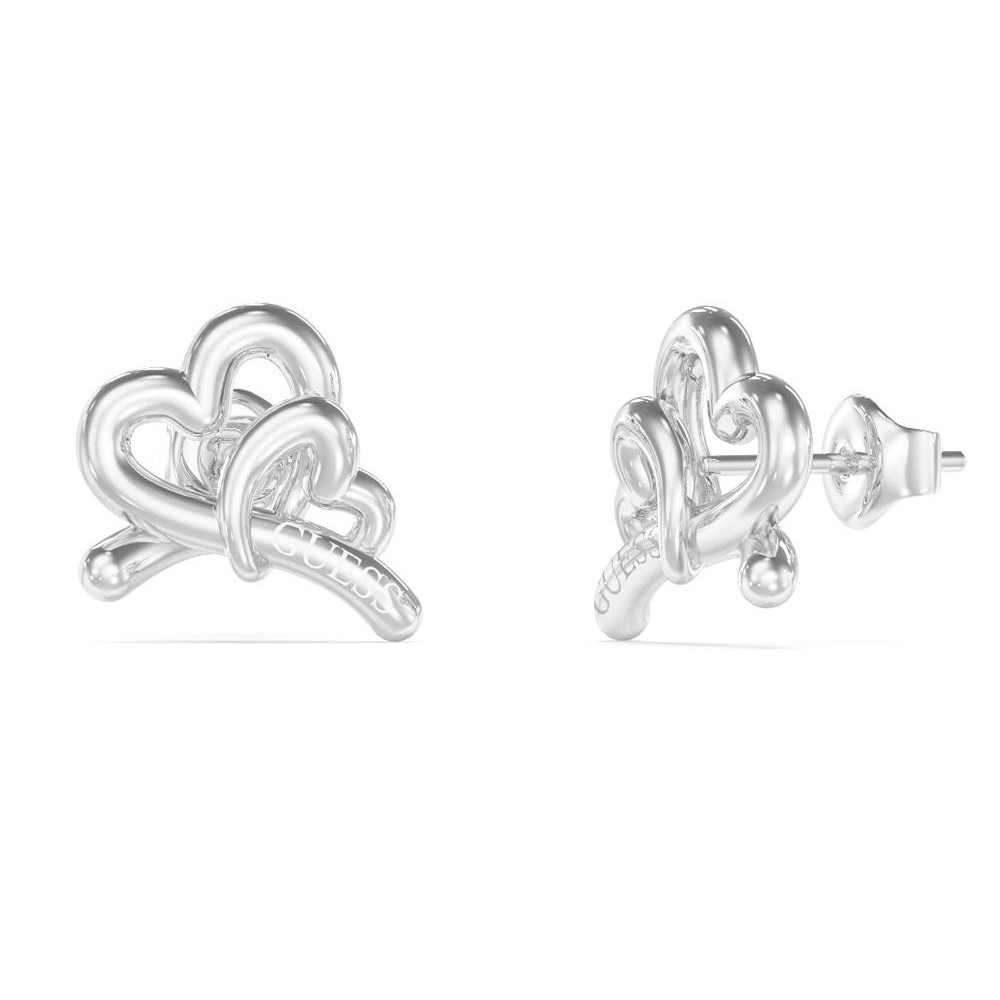 GUESS STEEL LOVE BITES Σκουλαρίκια Ασημί Καρδιές JUBE06058JWRHT