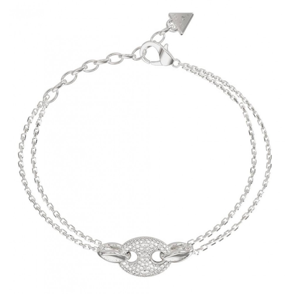 GUESS STEEL MARINA Βραχιόλι Ασημένιo Διπλή Αλυσίδα Λευκά Ζιργκόν JUBB06222JWRHL