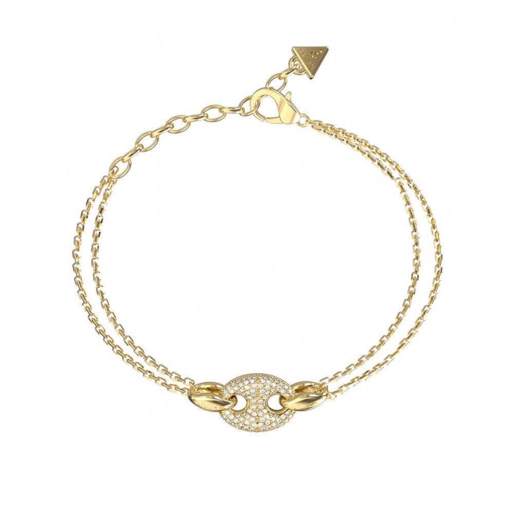 GUESS STEEL MARINA Βραχιόλι Χρυσό Διπλή Αλυσίδα Λευκά Ζιργκόν JUBB06222JWYGL 