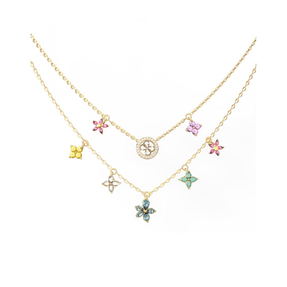 GUESS STEEL SECRET GARDEN Κολιέ Χρυσό Διπλή Αλυσίδα Λουλούδια JUBN06028JWYGMCT