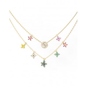 GUESS STEEL SECRET GARDEN Κολιέ Χρυσό Διπλή Αλυσίδα Λουλούδια JUBN06028JWYGMCT