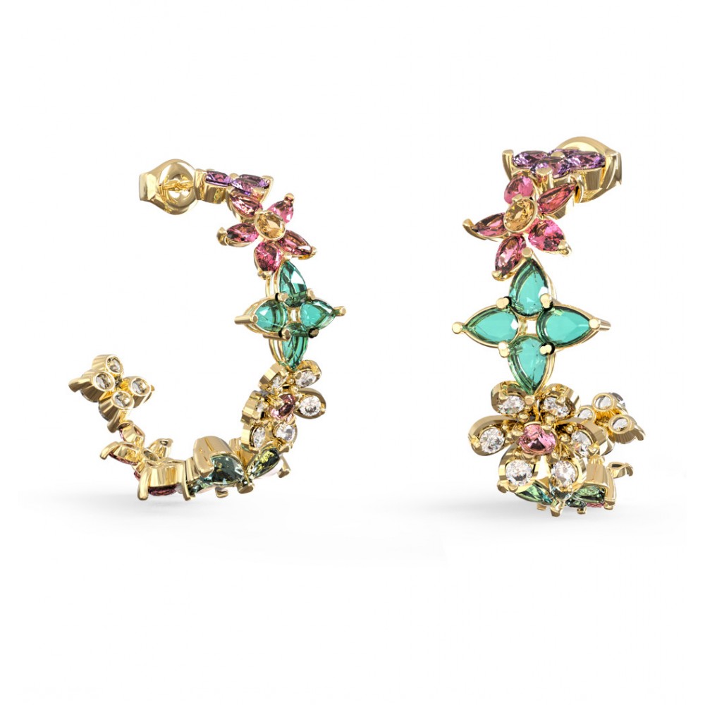 GUESS STEEL SECRET GARDEN  Κρίκοι Χρυσοί Πολύχρωμα Λουλούδια JUBE06031JWYGMCT