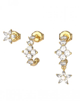GUESS STEEL SECRET GARDEN Σκουλαρίκια Σετ τριπλό Λουλούδια JUBE06035JWYGT/U