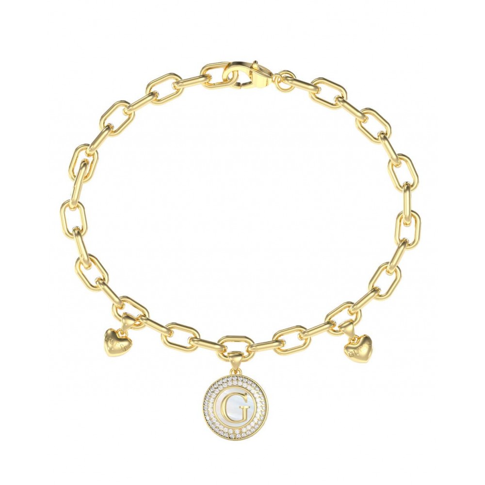 GUESS STEEL G TALISMAN Βραχιόλι Χρυσό Λευκά Ζιργκόν JUBB06197JWYGL 