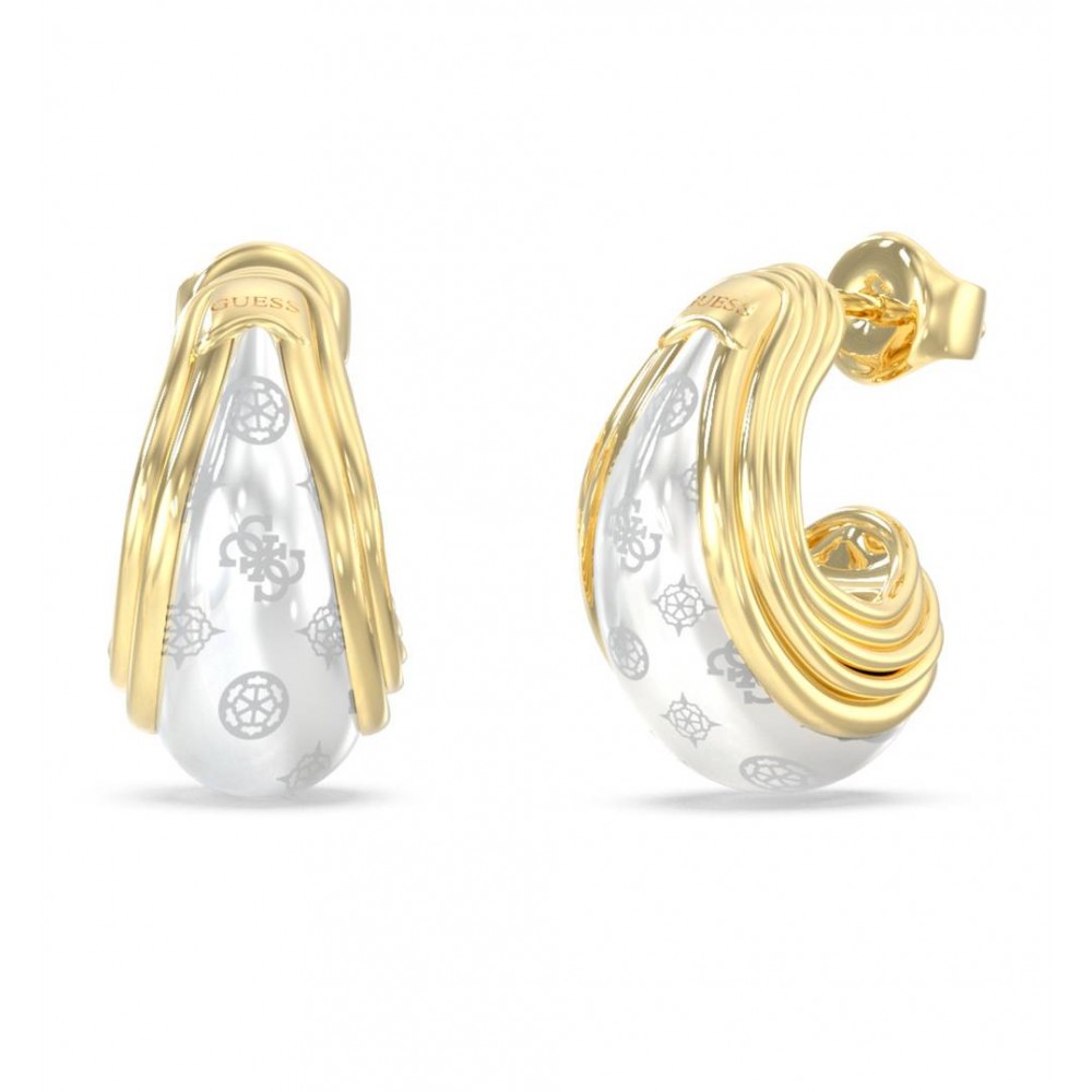 GUESS STEEL VIVA SOLEIL Σκουλαρίκια Κρίκοι Δίχρωμοι JUBE06161JWYGWHT