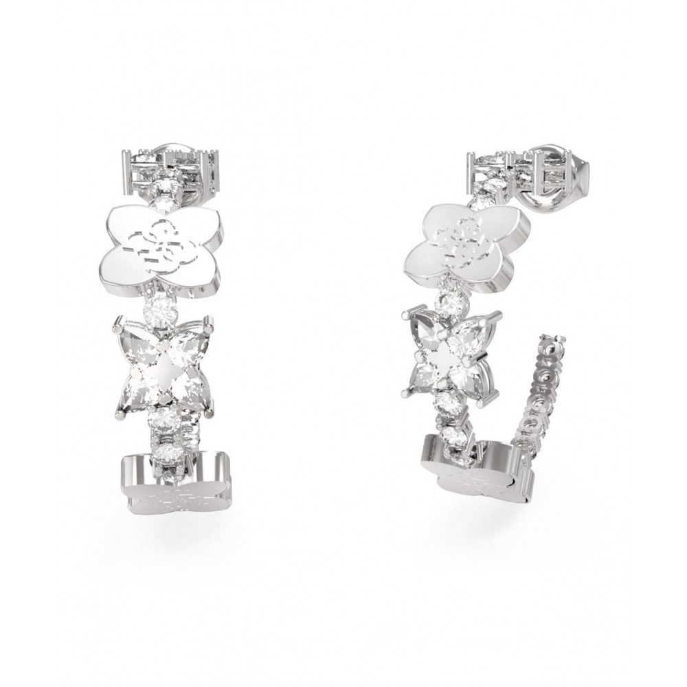 GUESS STEEL WILD FLOWER Κρίκοι Ασημένιοι Με Πέτρες JUBE05505JWRHT/U
