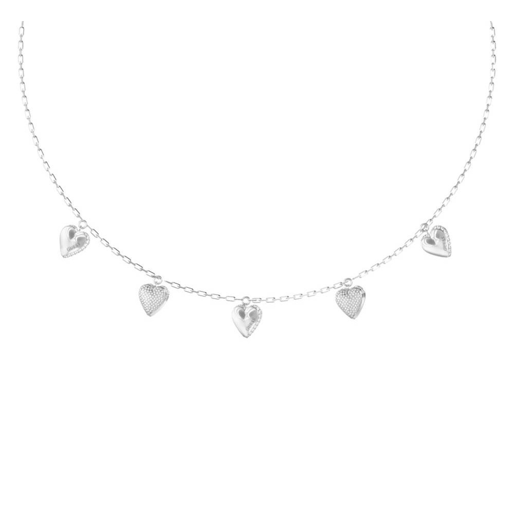 GUESS STEEL BY YOUR SIDE Κολιέ Ασημένιο Καρδιές JUBN06081JWRHT/U