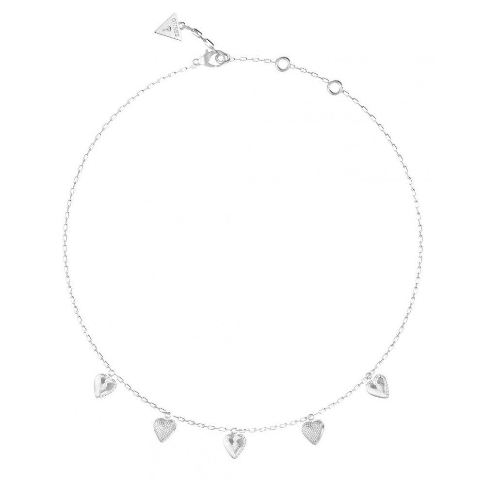 GUESS STEEL BY YOUR SIDE Κολιέ Ασημένιο Καρδιές JUBN06081JWRHT/U