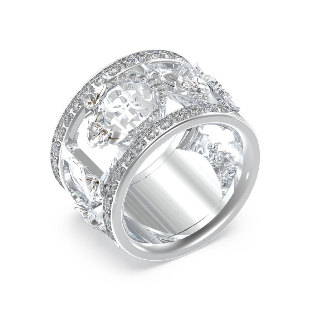GUESS STEEL 4 LOVE Δαχτυλίδι Ασημένιο Με Σχέδια Με Πέτρες JUBR05037JWRH-No.54 