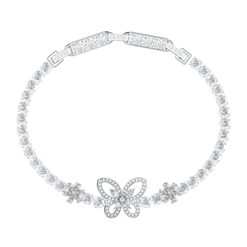 GUESS STEEL LILY Βραχιόλι Ασημένιο Με Πεταλούδα Με Πέτρες  JUBB05119JWRHT/U