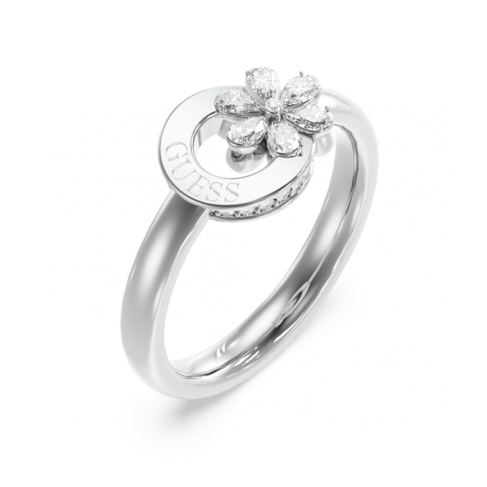GUESS STEEL LILY Δαχτυλίδι Ασημένιο Με Λουλούδι Με Πέτρες JUBR05109JWRH-No.54