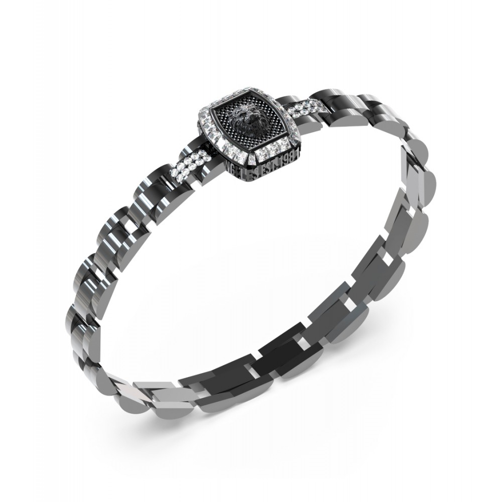 GUESS STEEL LION KING Βραχιόλι Μαύρο Με Λιοντάρι Με Πέτρες JUMB05003JWBKT/U