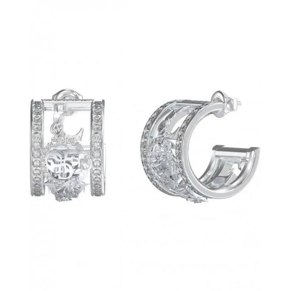 GUESS STEEL 4 LOVE JUBE05036JWRHT/U Σκουλαρίκια Ασημένια Με Σχέδιο Και Πέτρες JUBE05036JWRHT/U