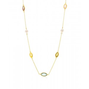 JOOLS Ladies Necklace Stones & Pearls Silver 925 ZKSN-13029 GP