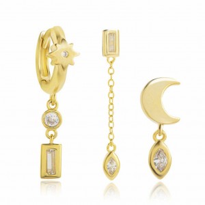 JOOLS Σκουλαρίκια Τριπλό Επίχρυσο Ασήμι 925 TYE230508-13.2