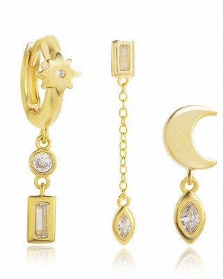 JOOLS Σκουλαρίκια Τριπλό Επίχρυσο Ασήμι 925 TYE230508-13.2