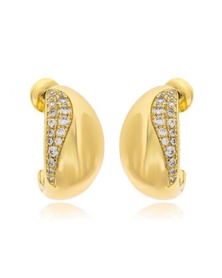 JOOLS Σκουλαρίκια Μισοί Κρίκοι Λευκά Ζιργκόν Brass E4536-1-617