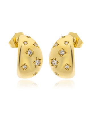 JOOLS Σκουλαρίκια Μισοί Κρίκοι Λευκά Ζιργκόν Brass E4464-1-617