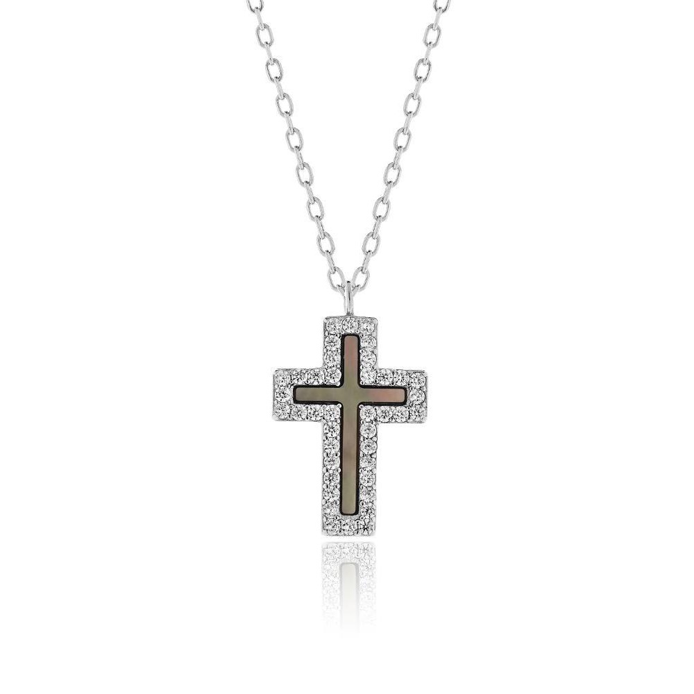JOOLS Κολιέ Γυναικείος σταυρός με μαύρο Φίλντισι Ασήμι 925 BN11854.2