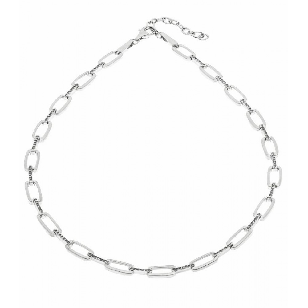 JOOLS Κολιέ Link Chain με Λευκά ζιργκόν Ασήμι 925 RTN270