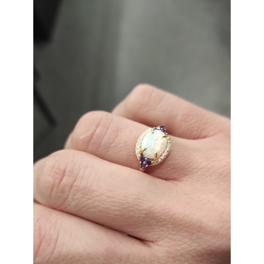 JOOLS Δαχτυλίδι Φεγγαρόπετρα με μωβ Ζιργκόν Επίχρυσο Ασήμι 925 JWAR02994