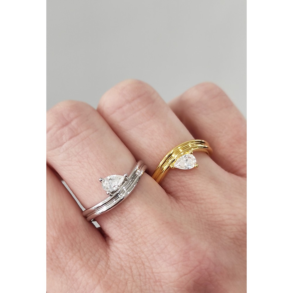 JOOLS Δαχτυλίδι Λευκό Ζιργκόν Επίχρυσο Ασήμι 925 JD34146-2YG