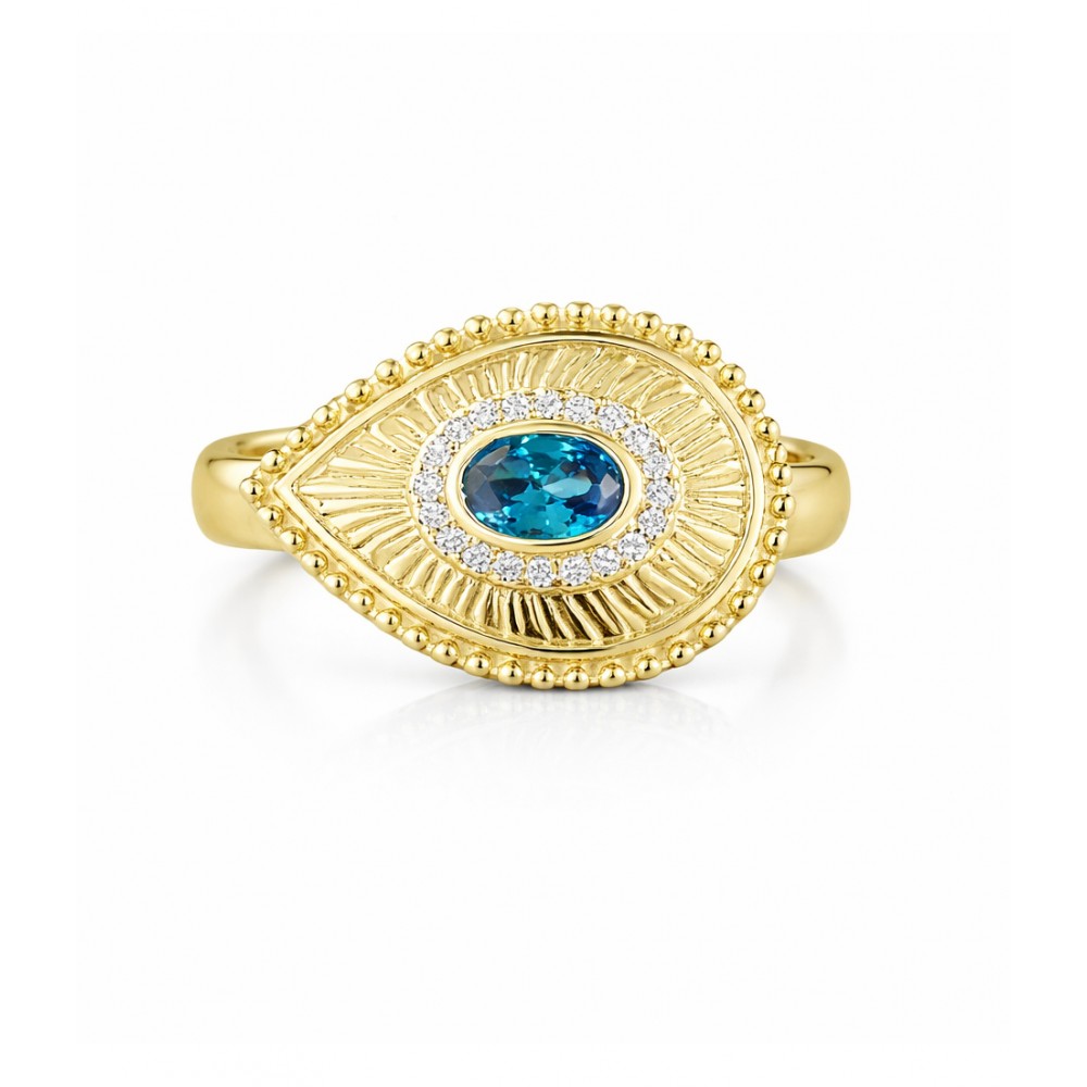 JOOLS Δαχτυλίδι Μπλε Πέτρα Επίχρυσο Ασήμι 925 JRY19420BL-Y