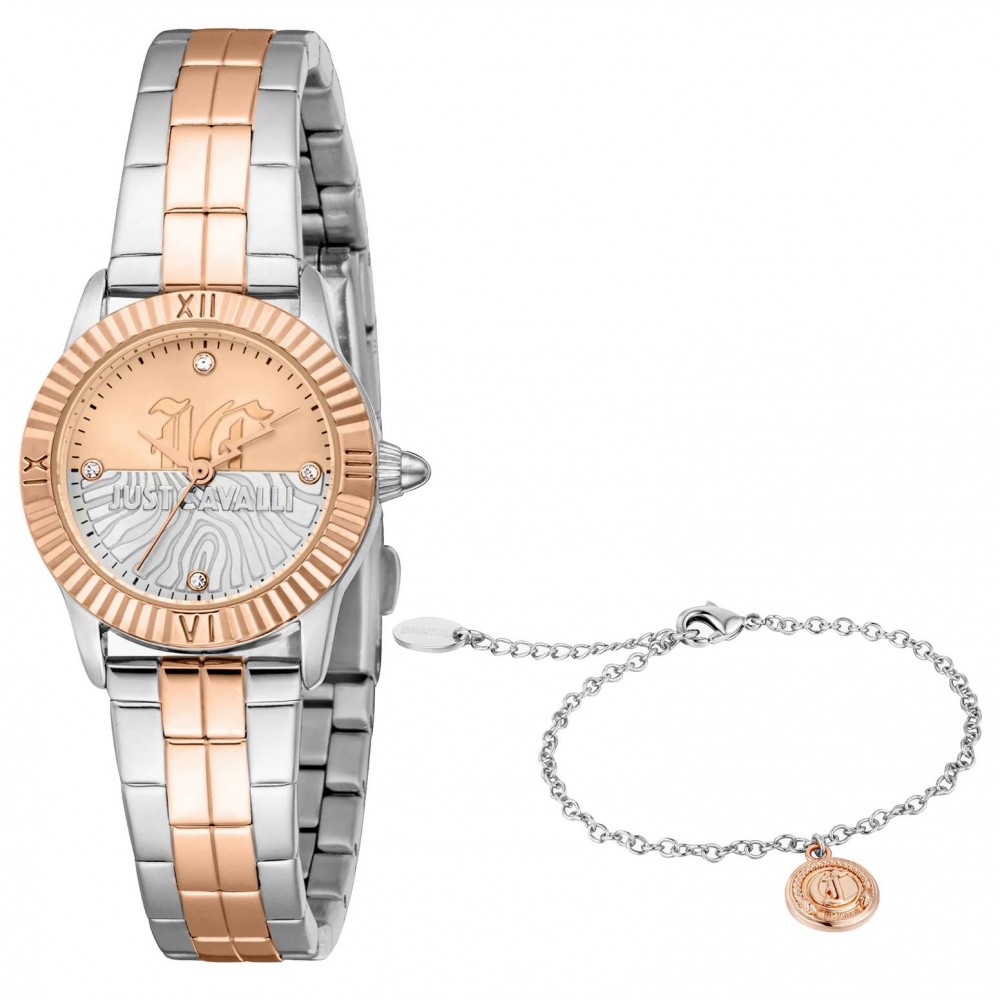 JUST CAVALLI Mini Rose Gold Ρολόι Gift Set Ανοξείδωτο Ατσάλι Μπρασελέ JC1L328M0095