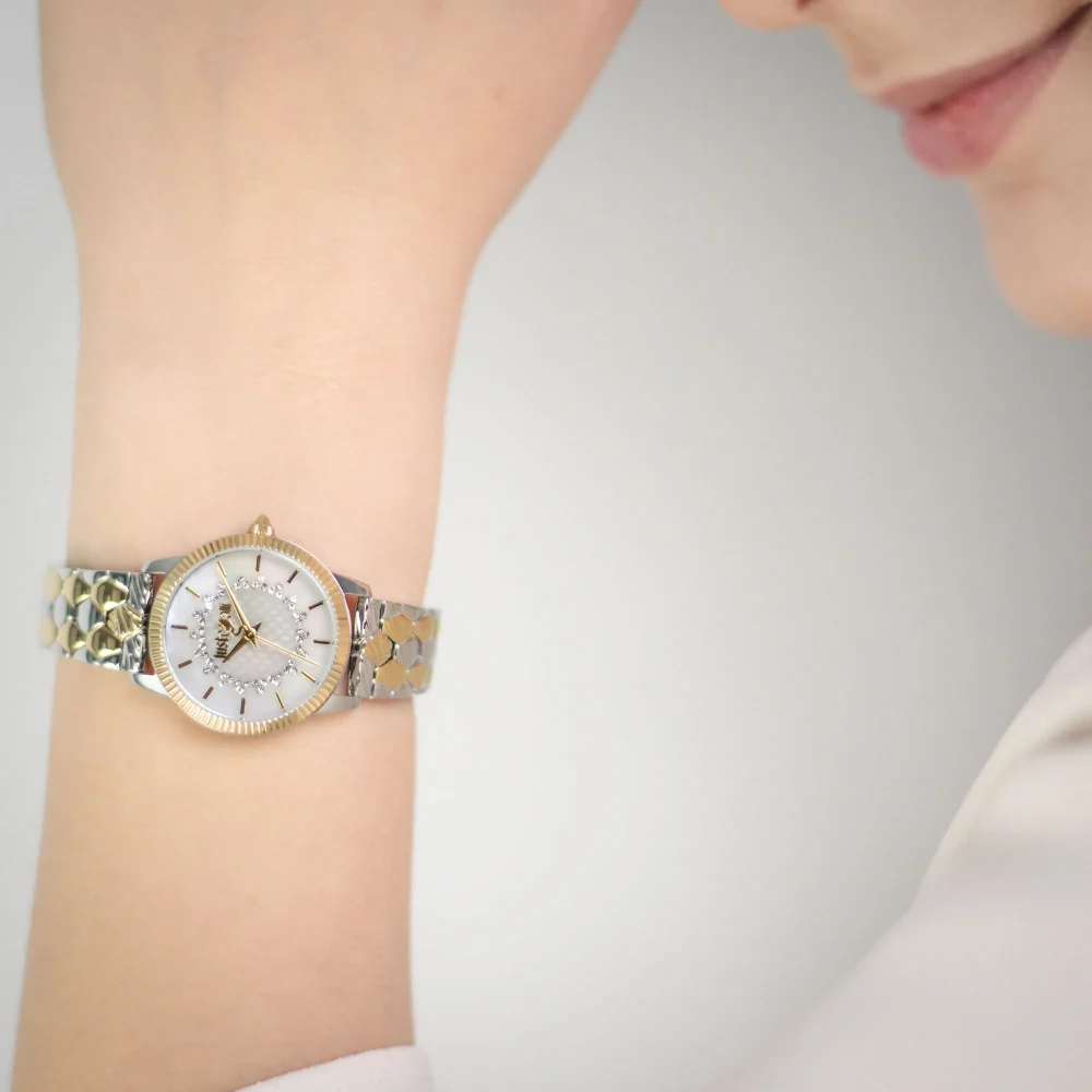 JUST CAVALLI Glam Crystals Ρολόι Δίχρωμο Ανοξείδωτο Ατσάλι Μπρασελέ JC1L258M0265