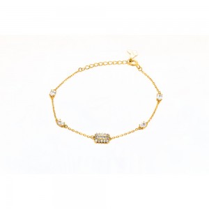 Βραχιόλι Ροζέτα Λευκά ζιργκόν Επιχρυσωμένο Ασήμι 925  KSE162