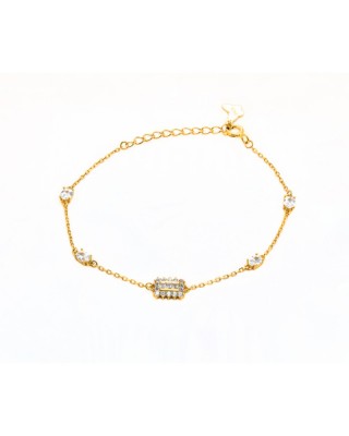 Βραχιόλι Ροζέτα Λευκά ζιργκόν Επιχρυσωμένο Ασήμι 925  KSE162