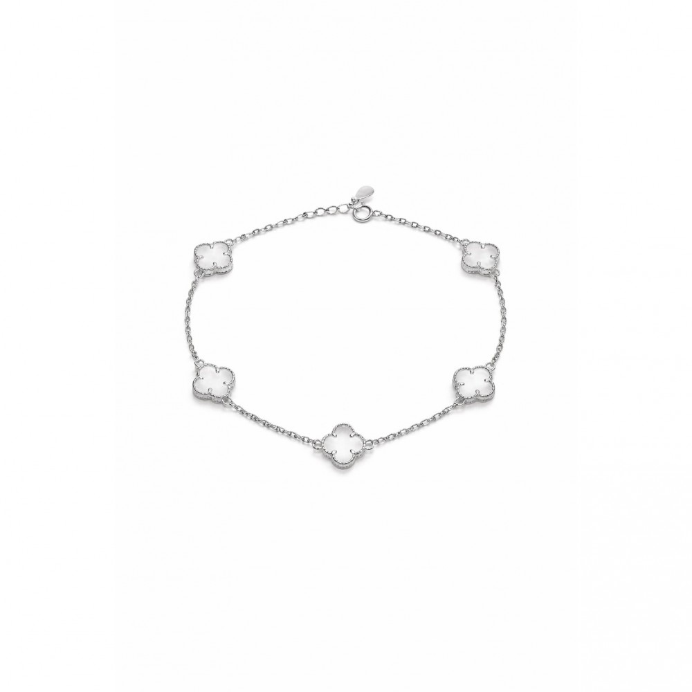 Βραχιόλι Γυναικείο Clover Ασήμι 925 με Λευκό Φίλντισι KS-036