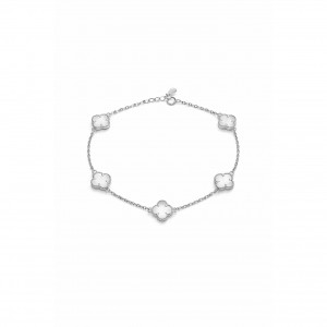 Ladies  Clover Bracelet 925 Silver with White Mother of Pearl KS-036