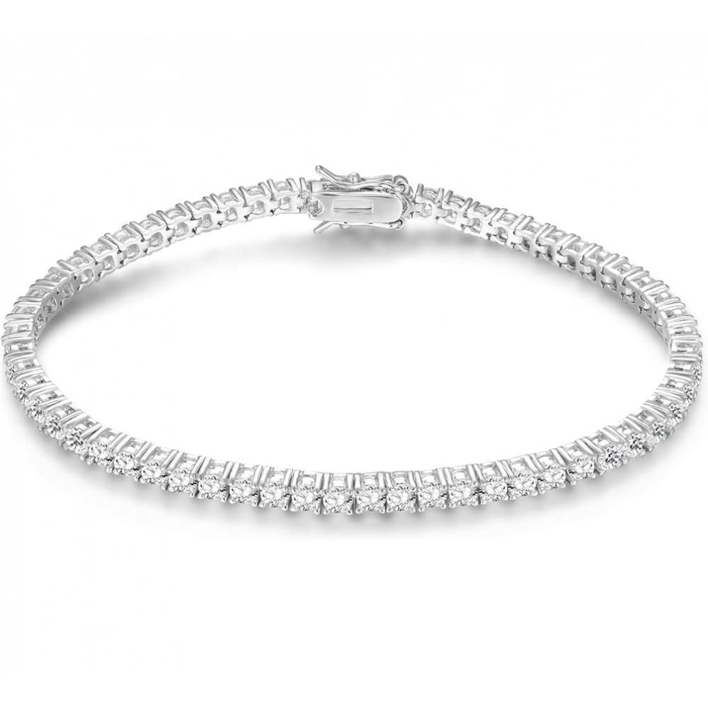 Βραχιόλι Ριβιέρα Tennis 4 mm Λευκά Ζιργκόν Ασήμι 925 KSE177