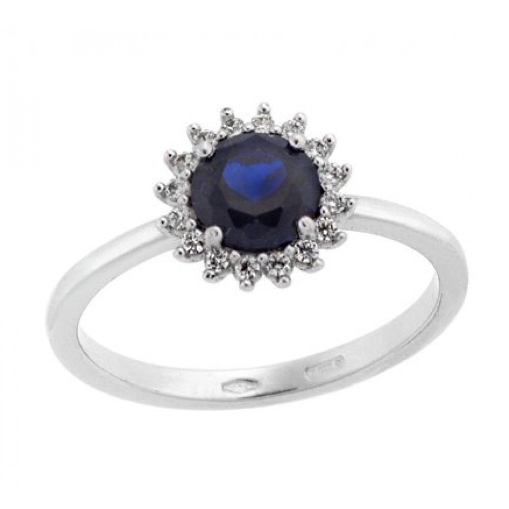 Γυναικείο Δαχτυλίδι Μονόπετρο Ροζέτα μπλε ασήμι 925° KL000033