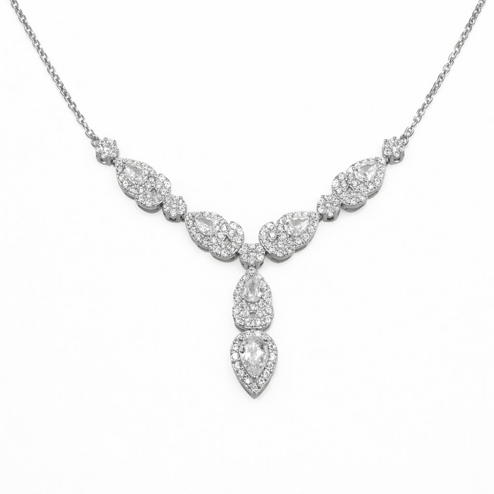 Γυναικείο Κολιέ Ροδιωμένο Ασήμι 925 με Ζιργκόν & Κρεμαστό Σχέδιο Δάκρυ KS-040