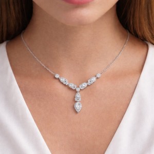 Γυναικείο Κολιέ Ροδιωμένο Ασήμι 925 με Ζιργκόν & Κρεμαστό Σχέδιο Δάκρυ KS-040