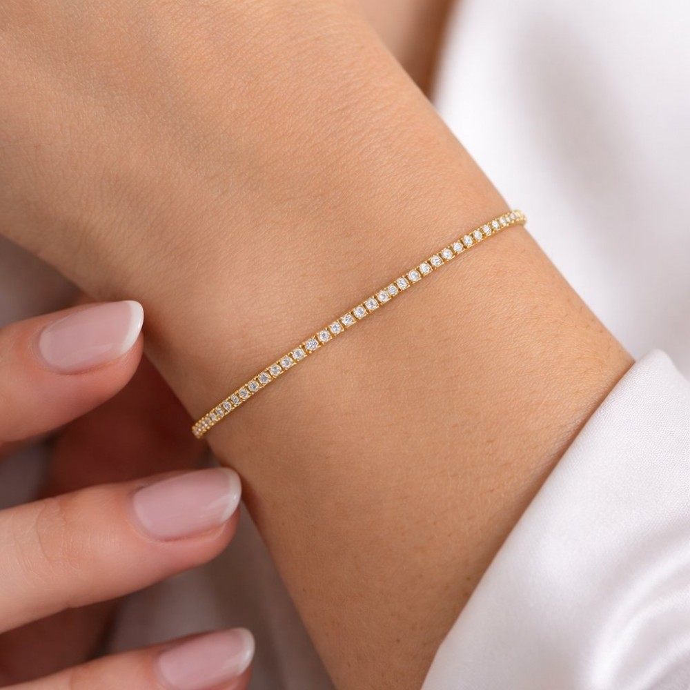 Γυναικείο Βραχιόλι Ριβιέρα Ροδιωμένο Επίχρυσο Ασήμι 925 με Ζιργκόν 1.5mm KS-041