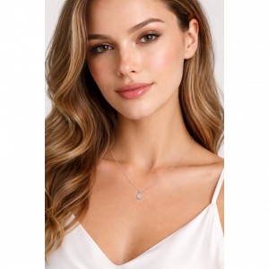 Γυναικείο Κολιέ Ροδιωμένο Ασήμι 925 με Ζιργκόν & Κρεμαστό Σχέδιο Δάκρυ KS-046