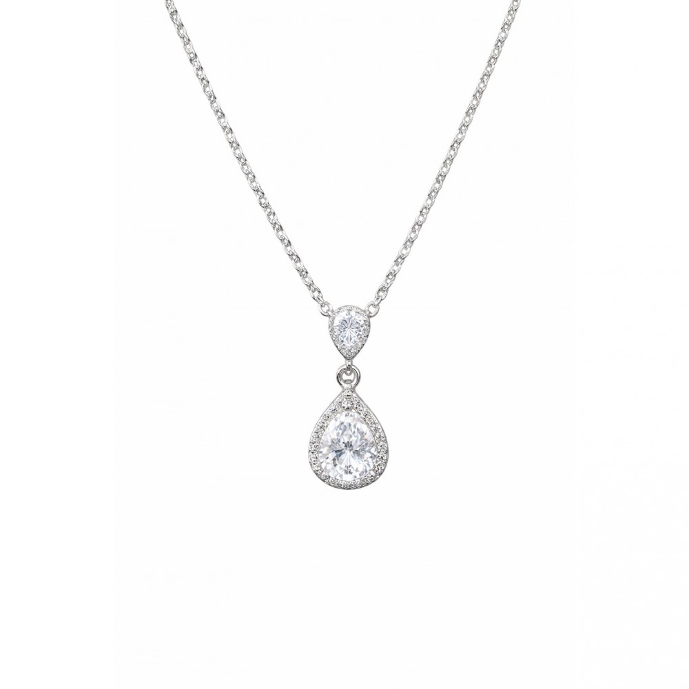 Γυναικείο Κολιέ Ροδιωμένο Ασήμι 925 με Μικρό Ζιργκόν Δάκρυ KS-047