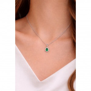 Γυναικείο Κολιέ Ροδιωμένο Ασήμι 925 με Πράσινο Ζιργκόν Δάκρυ KS-049