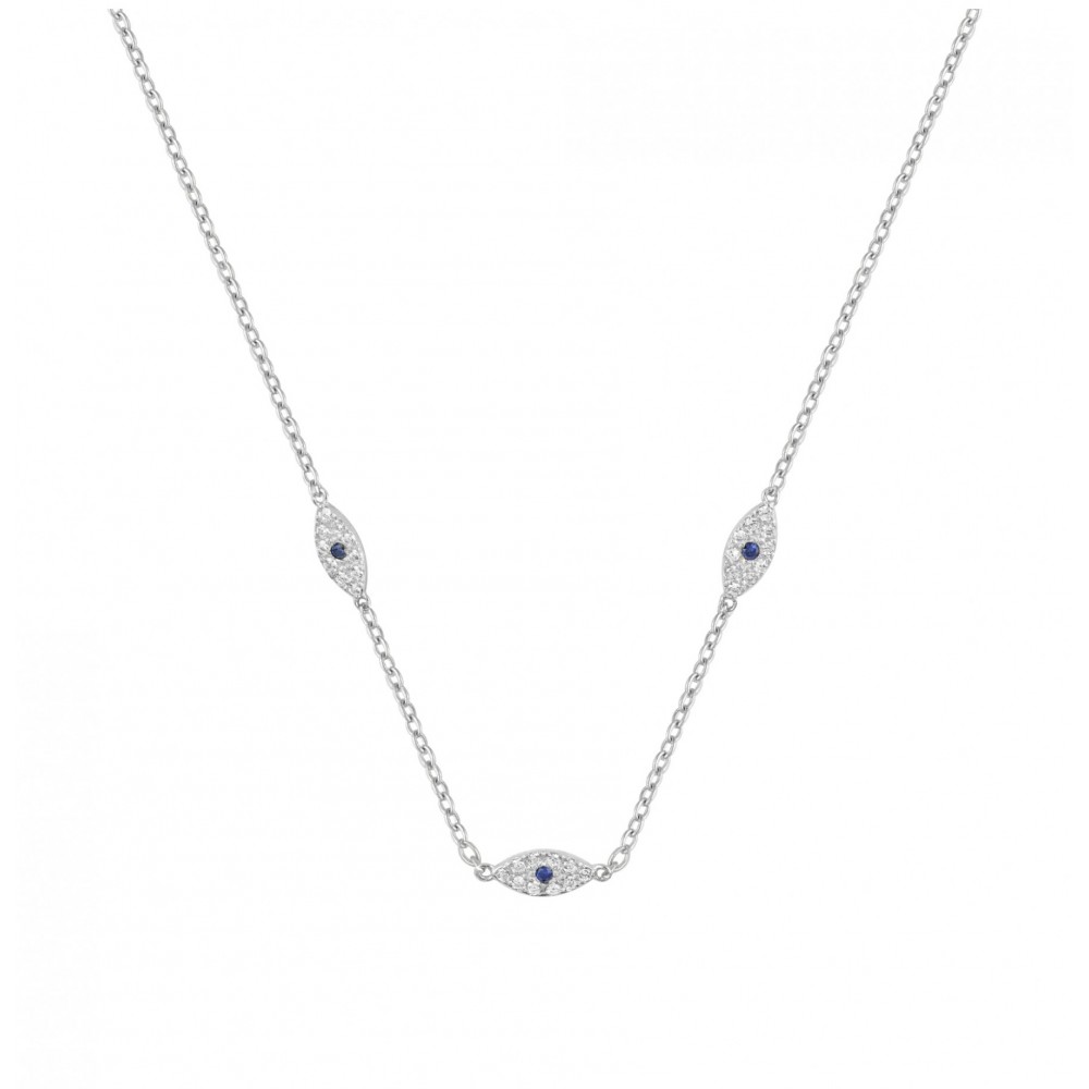  Γυναικείο Kολιέ με Ματάκια Λευκά Μπλε Ζιργκόν Ασήμι 925 KSE047