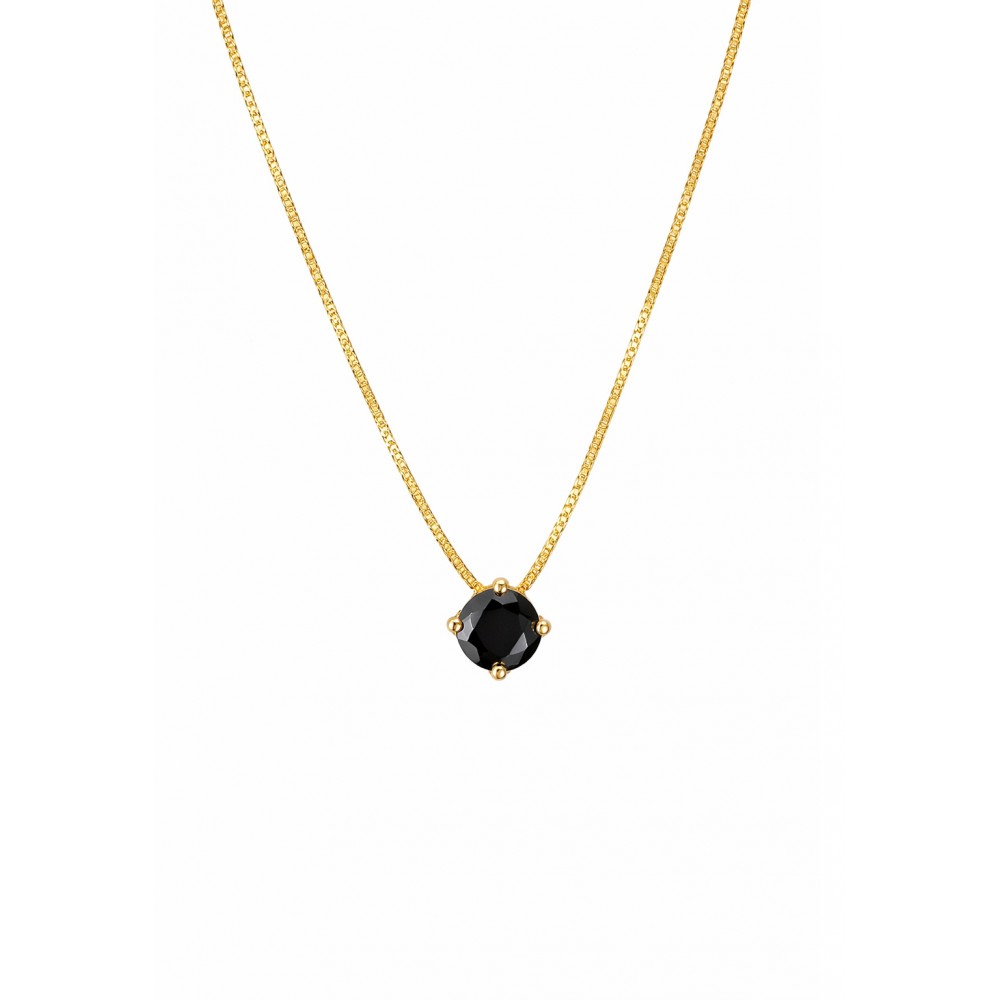 Γυναικείο Κολιέ από Ασήμι 925 Επιροδιωμένο με Μαύρο Κρύσταλλο KS-068