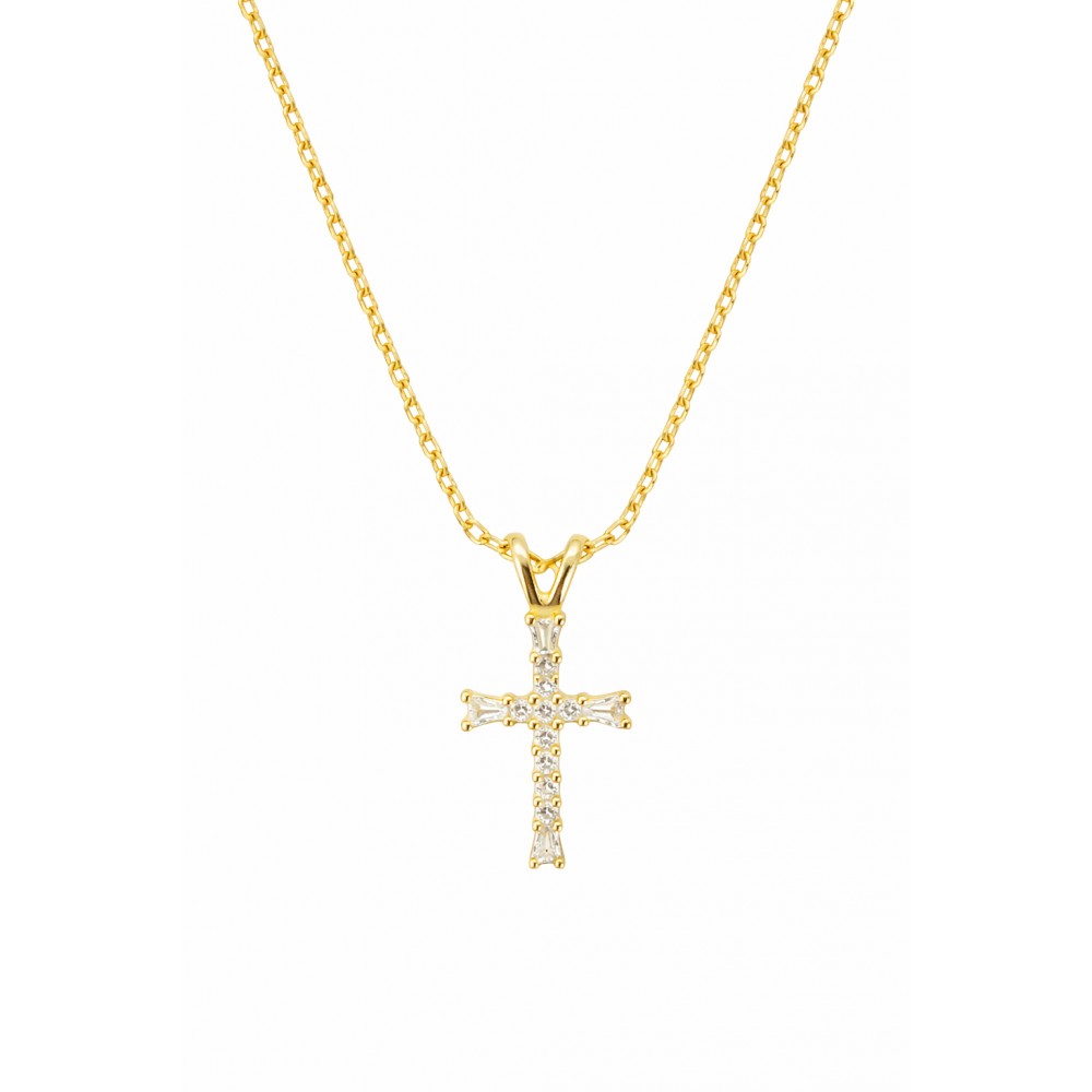 Γυναικείο Κολιέ από Ασήμι 925 Επιροδιωμένο με Σταυρό και Ζιργκόν KS-078