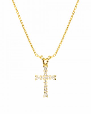 Γυναικείο Κολιέ από Ασήμι 925 Επιροδιωμένο με Σταυρό και Ζιργκόν KS-078