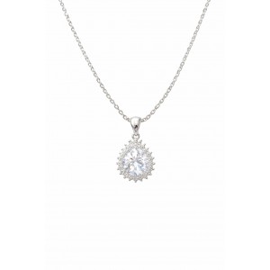 Γυναικείο Κολιέ Ροδιωμένο Ασήμι 925 με Ζιργκόν & Κρεμαστό Σχέδιο Δάκρυ KS-046