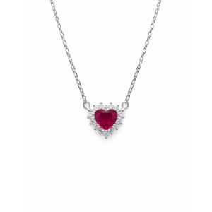 Ladies Necklace Red Heart Silver 925 KS-035