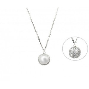 Γυναικείο κολιέ Πέρλα Λευκά Κρύσταλλα Διπλής Όψης Ασήμι 925 KSE017