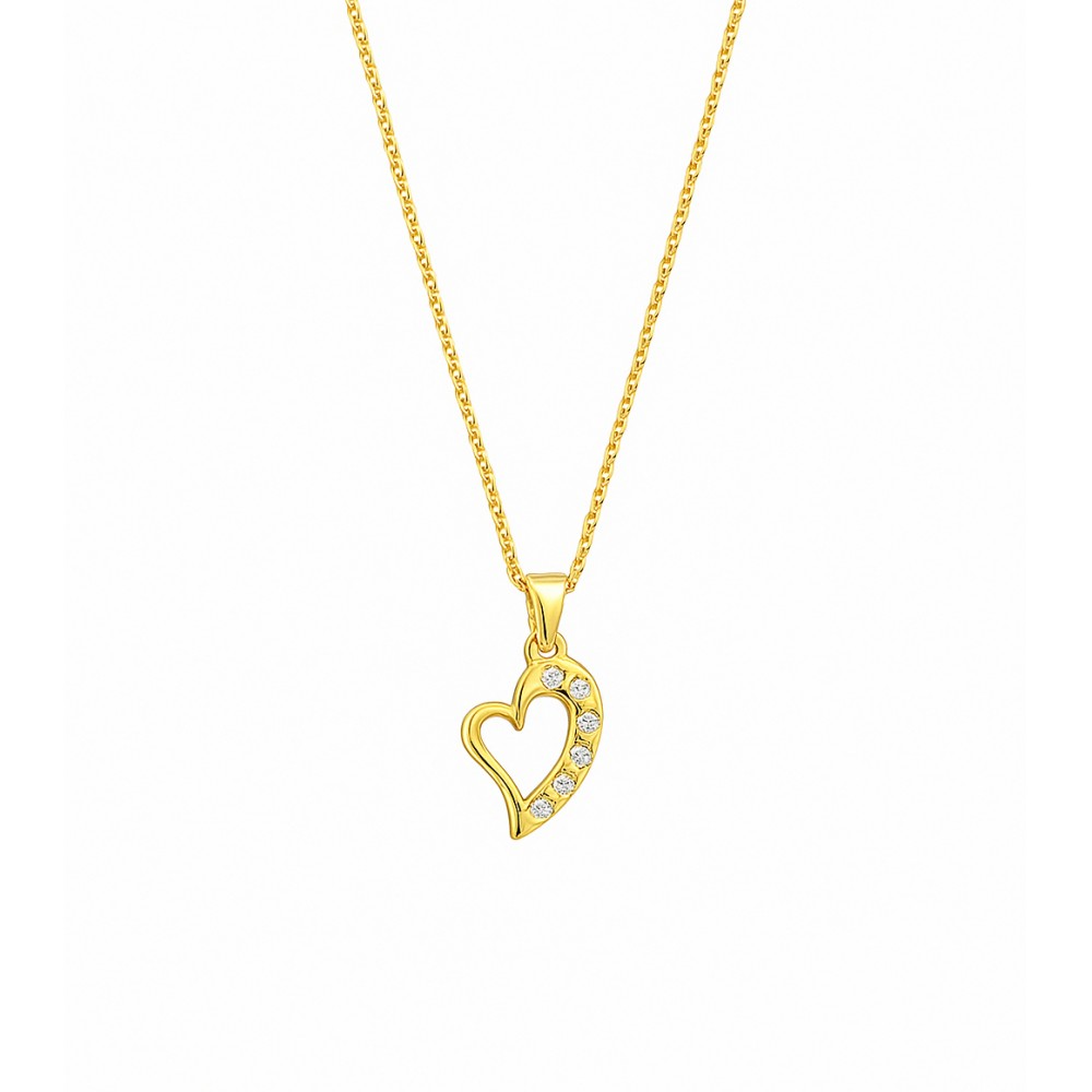 Γυναικείο κολιέ Καρδιά Χρυσό 14Κ με λευκά Ζιργκόν KSE148